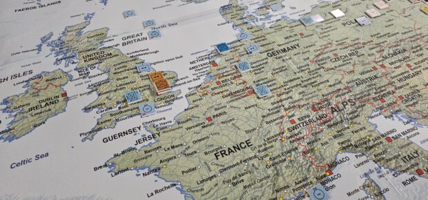 Map depicting UK and Europe.