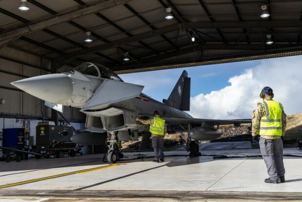 A Typhoon jet in a hangar